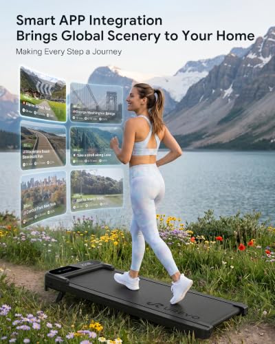 UREVO Black Smart Incline Walking Pad Treadmill with 12% Manual Incline, 7-Layer Belt, App Control, 300lbs Capacity