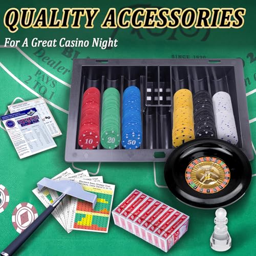 WodGod 5-in-1 Casino Game Set with 360 Green Chips, Roulette, Poker, Blackjack, Craps