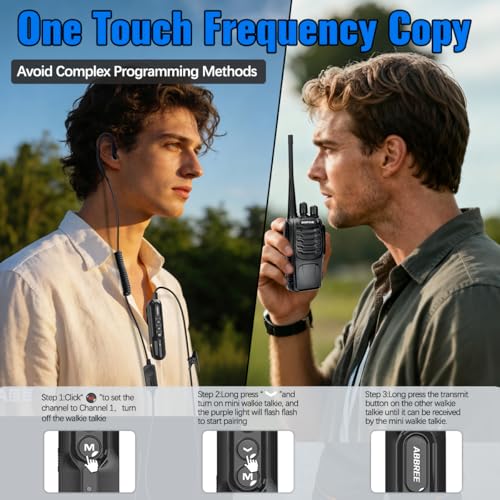 Mini Long Range Walkie Talkies Set for Adults with Earphones & USB-C Charging — 3 Pack