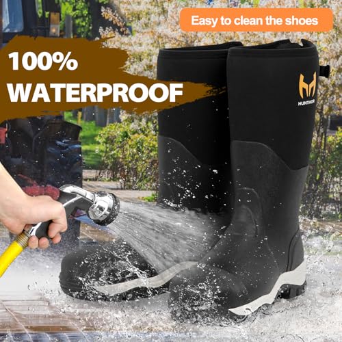 Hunthor Black Rubber Work Boots for Men with Steel Toe Waterproof - Size 10