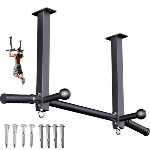 HWOOUSA Pull Up Bar Ceiling Mount, 600LBS Heavy Duty Multi Grip Chin Up Bar, 24"/16" Rafter PullUp Bar, Ceiling Beam for Gym/Garage/Basement with Ball Finger & Round Anchors, Easy to Install (Black)
