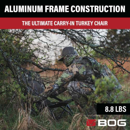 BOG Low Profile Turkey Ground Blind Chair with Rugged Aluminum Frame - Quiet Setup, Breathable Textilene Fabric, Extended Seat, Carry Bag for Hunting & Outdoors