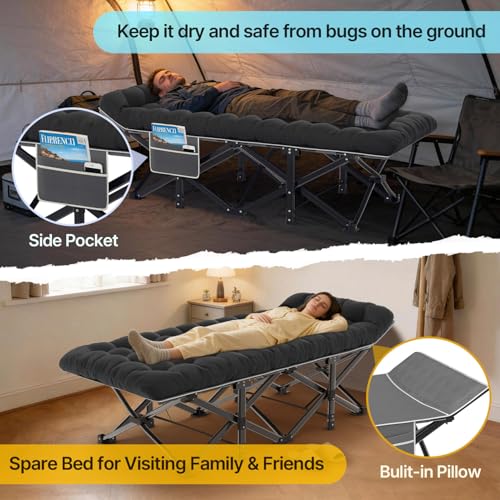 Slendor Black XXL Camping Cot with 3-Inch Mattress & Carry Bag - 32" Wide