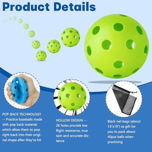 Multicolor 40 Pack Practice Baseballs Softballs Plastic Training Balls for Hitting and Pitching