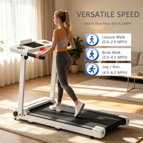 White Walking Pad Treadmill with 8% Incline, Handle Bar & Remote Control