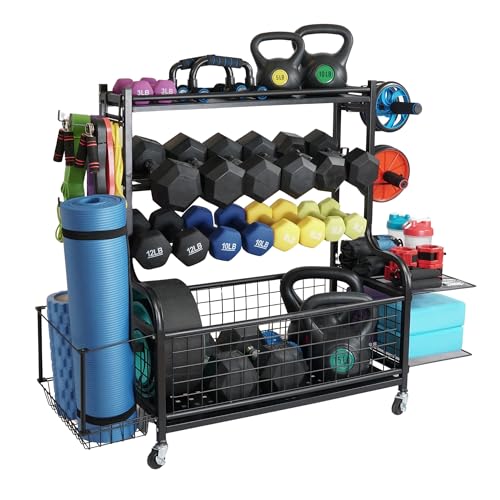 Heavy Duty Dumbbell Rack for Home Gym - Adjustable Weight Storage with Wheels