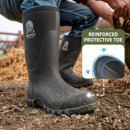 Men's Waterproof Rubber Muck Boots 6mm Neoprene - Black, TerraTrax