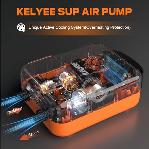 Orange Cordless SUP Air Pump 20PSI Battery Powered High Pressure Electric Pump with Auto Shut-Off for Paddle Boards Kayaks Boats