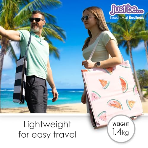 Just Be... Blue Stripes 2-Pack Foldable Beach Chair Mats with Backrest & Storage