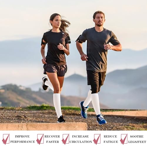 Compression Socks 6 Pairs Support for Running Hiking Recovery XL White