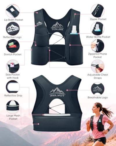 Women’s Running Vest with 500ml Soft Flask - Black, Medium