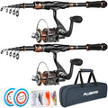 2-Pack Telescopic Fishing Rod and Reel Combo Set with Carry Case - 12 +1 Bearings