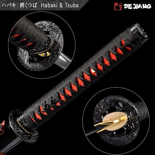 Samurai Sword Katana Handmade Japanese Full Tang Carbon Steel for Training & Collecting - Red Drogen 1060