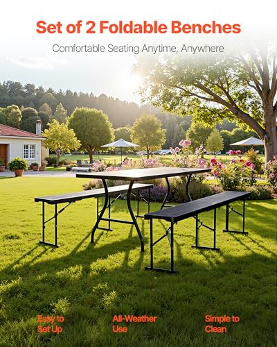 Black 6ft Plastic Folding Bench for Outdoor Camping & Picnics - Portable & Stable