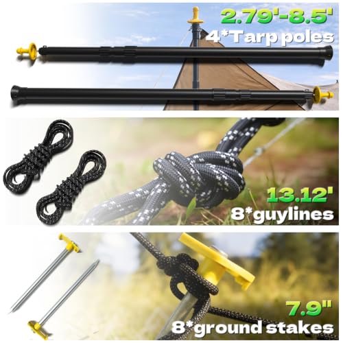 KJE 4 Pack Adjustable Heavy-Duty Aluminum Tent Poles with Stakes & Caps - Variation 2