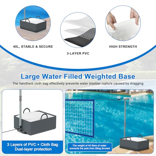 KOOHYIA 15-32ft Adjustable Pool Volleyball Net Set with LED Solar Lights, Portable Water Game