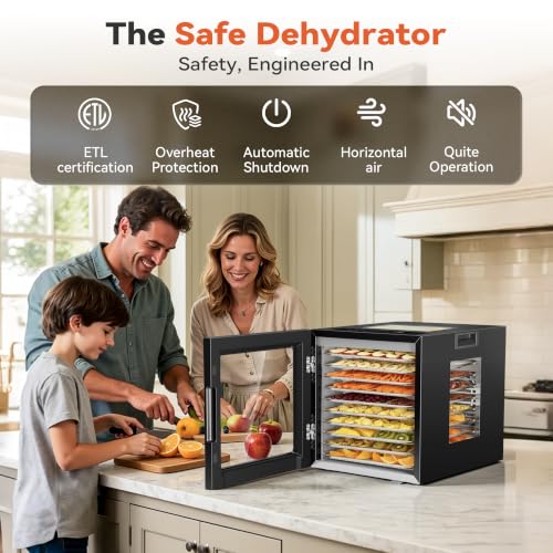 Manastin Food Dehydrator with 10 Stainless Steel Trays - Black, 10 Presets