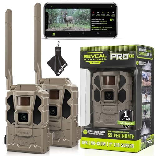 TACTACAM Reveal Pro 3.0 Cellular Trail Camera 2-Pack, No-Glow IR, 1080p, Wi-Fi, Multi-Network