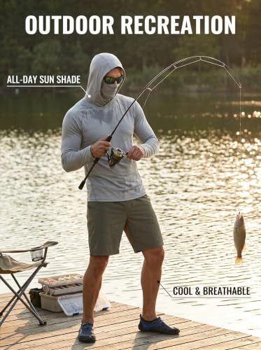 Men's Sun Protection Fishing Hoodie with Face Mask UPF 50+ Long Sleeve Quick Dry - Large Black White Gray Pack of 3