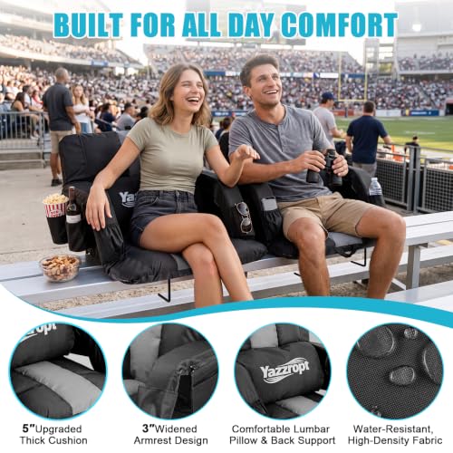 Grey 25in Portable Stadium Seat with Back Support & Cup Holder – Extra Thick Padding, 6 Adjustable Backrest Positions, Lumbar Pillow & Storage Pockets – 1-Pack