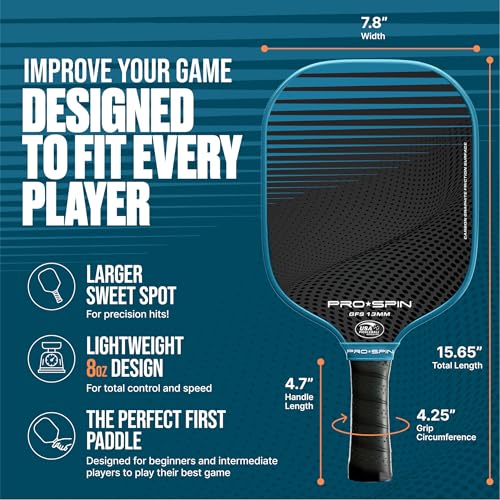 PRO-SPIN 2-Player Blue/Pink Carbon Fiber Pickleball Paddle Set - Indoor/Outdoor USAPA Approved