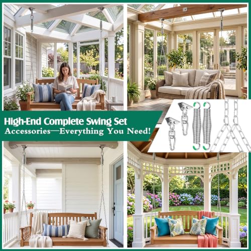 Heavy Duty Porch Swing Hanging Kit with Springs, 8ft Chains & Swivel