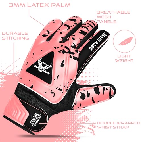 Youth Goalkeeper Gloves Neon Pink Size 5 for Kids 9-12 - Support Grip Football Glove