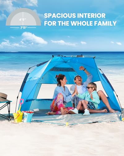Extra Large OutdoorPop Up Beach Tent Sun Shelter for 3-4 People Blue
