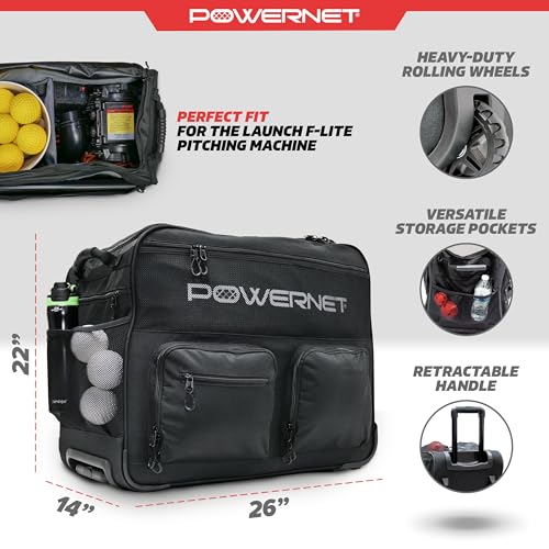 PowerNet Standard Baseball Bucket Bag with Wheels & Multiple Pockets — Holds 2 Buckets & Fits Launch F-Lite Pitching Machine