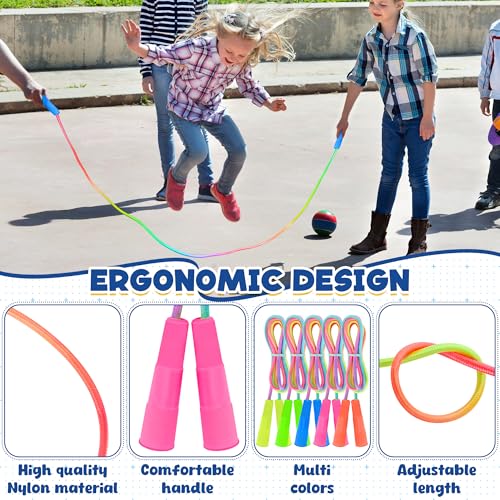 6 Pack Kids Jump Ropes - Adjustable Nylon Skipping Ropes with Handles