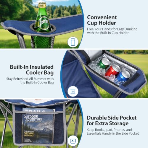 ZENPETIO Oversized Camping Chair 500LBS Support Blue Gray 2-Pack Portable Folding Lawn Chairs