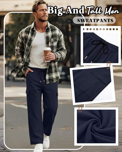 Men's Cargo Sweatpants Big and Tall - 4 Pack, Black, Navy, Gray, 4X-Large