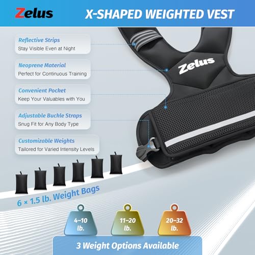 Weighted Vest for Men Women - Adjustable 11-20 lb Fitness Vest with Removable Weights - Black