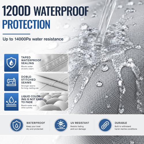 Fapaulen 1200D Waterproof Pontoon Boat Cover for 24-27 ft Boats with Support Poles