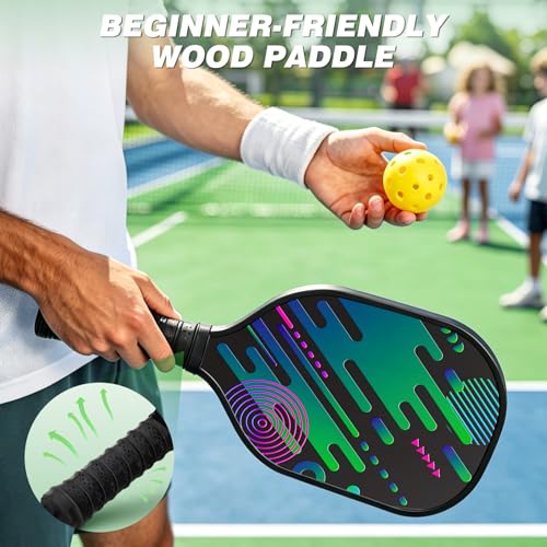 TYRSEN Wooden Pickleball Paddles & Set with 11ft & 22ft Portable Net, Wheels, Balls & Carry Bag