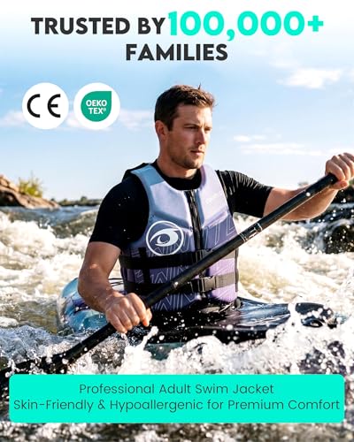 Owntop Adult Water Sport Swim Vest Grey Medium Neoprene Floaties, Adjustable Zipper & Buckles
