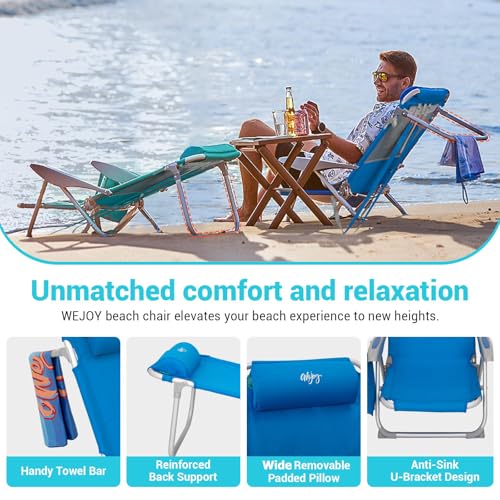 Blue 2-Pack Adjustable Reclining Beach Chairs for Adults - Portable & Heavy Duty
