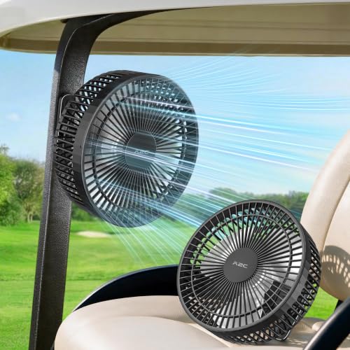Rechargeable Magnetic Fan for Golf Cart - 7.5-Inch Dual Fans, 28Hrs Battery, Black 2-Pack