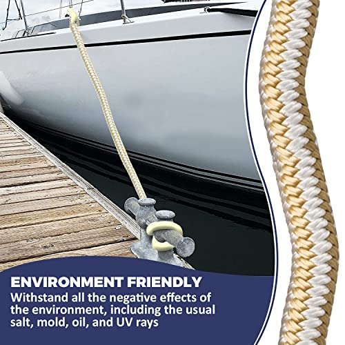 Double Braided Nylon Dock Line - Marine Rope for Boat Mooring & Anchoring