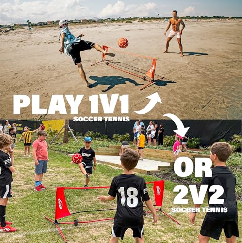 Red Kickit Soccer Tennis Game Set with Portable Net & Soft Ball - Outdoor & Indoor Play
