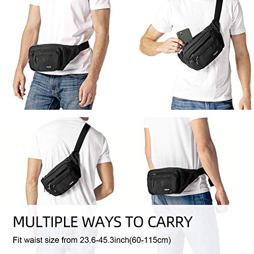 FREETOO Large Capacity Fanny Pack for Men & Women Black Waist Bag