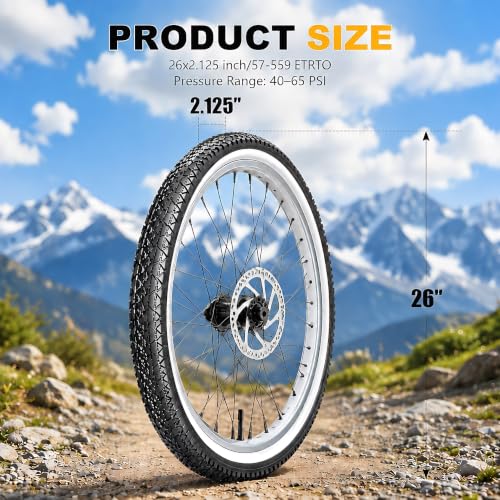 26 Inch Bike Tires Set 2 Pack with Inner Tubes & Repair Kit - All-Terrain Puncture-Resistant for Cruiser & Beach Bikes