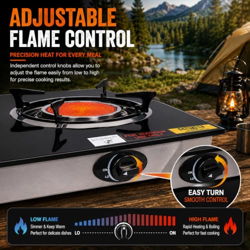 Portable 2-Burner Propane Gas Stove with Infrared Burners for Outdoor Cooking