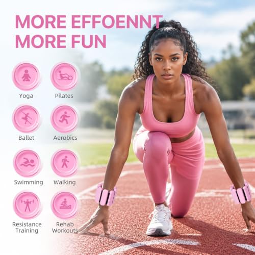 Pink Adjustable Ankle & Wrist Weights Set of 2 - 1Lb Each for Fitness