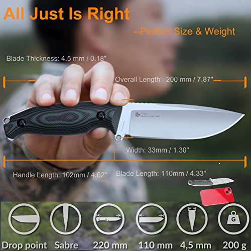 Ruike F118 Green Large Camping Fixed Blade Knife with Sheath, Full Tang, G10 Handle