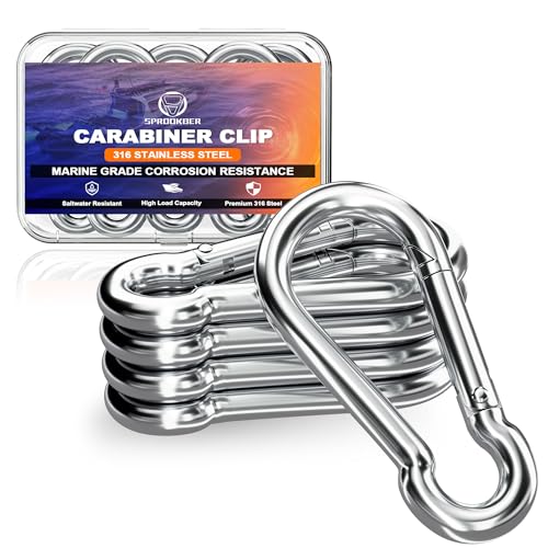 5 Pack 5.3 Inch Marine-Grade Stainless Steel Carabiner Clips Heavy Duty Snap Hooks