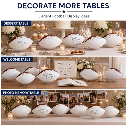 Hiboom Autograph Football Set with Stand - White Brown, Size 9, 8 Pack