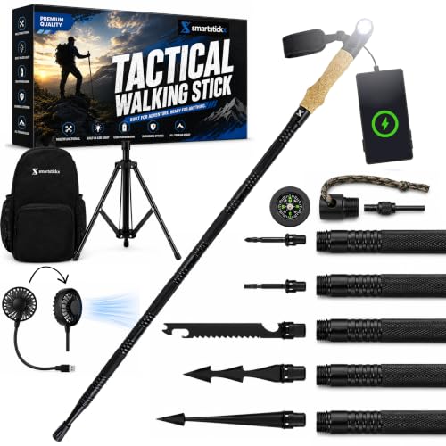 SmartstickX Tactical Hiking & Walking Stick with Multi-Tool, Power Bank, Light & USB Fan