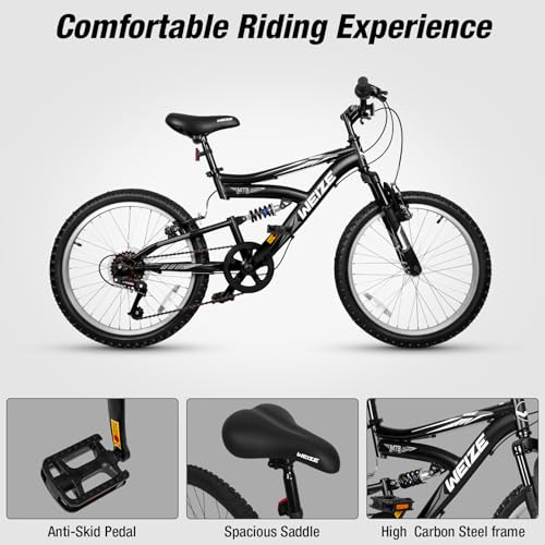Kids Mountain Bike 20 Inch - Teen Bicycle for Boys & Girls, Black