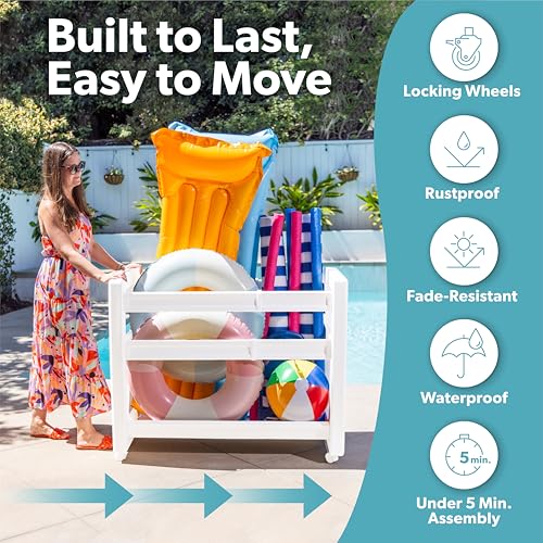 Coast Modern Pool Organizer with Wheels – Large Waterproof Storage Rack for Pool Toys & Accessories